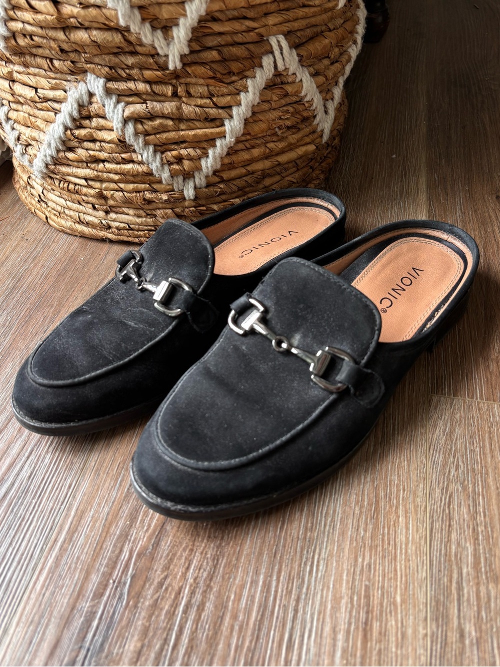 Vionic Black Suede Bit-Detail Slip-On Mules 7.5